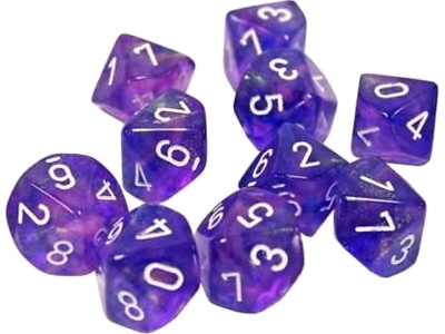 Set 10 Dadi D10 Borealis Purple w/white