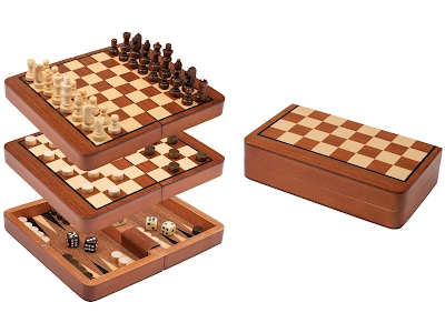 Chess Backgammon Checkers Set, travel, field 18 mm, magnetic