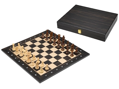 Set Scacchi da Torneo 50x50 cm in Legno &ndash; Scacchiera Nera con Custodia Portapezzi