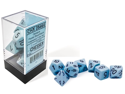 Set 7 Dadi Poliedrici Opachi - Pastel Blue/Black